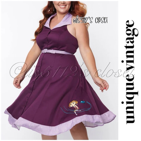 Unique Vintage The Jetsons Jane Purple 60's Retro Halter Pinup Swing Dress 1X 16 - Picture 2 of 16